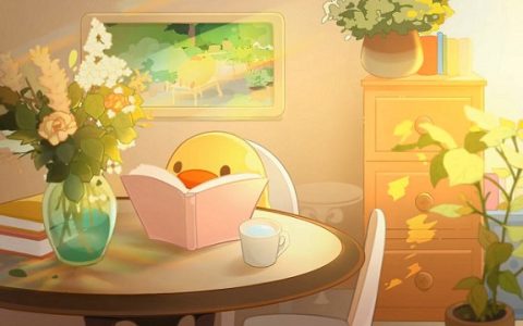 超可爱小黄鸭看书动态背景图，微信朋友圈小黄鸭看书视频封面下载